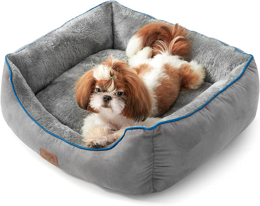 Dog Beds for Small Dogs - Beds for Indoor Cats, Rectangle Cuddle Small Bed Washable with Anti-Slip Bottom, 20 Inches, Grey